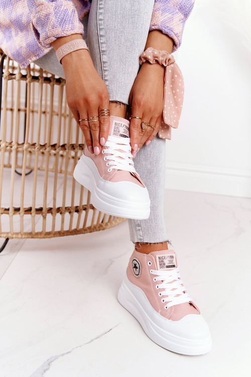Women's High Sneakers On A Platform Pink Nice Girl