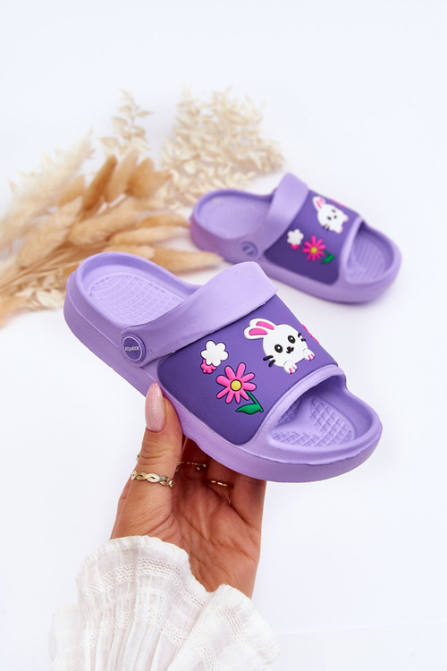 Light Children's Slides Sandals With Animal Motif Violet Rico