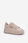 Perforated Sneakers With Gold Detail Beige Cassildi
