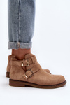 Women's Flat Heel Ankle Boots with Straps Beige Melviana