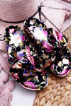 Women's Cork Lined Flip Flops Black Floral Wendy