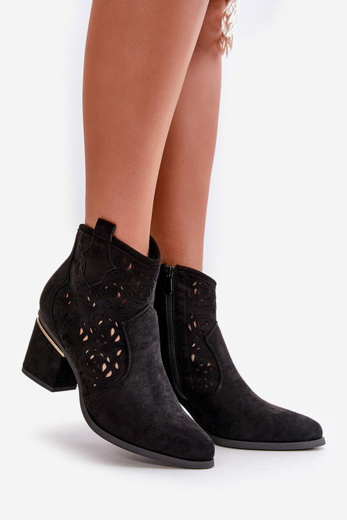 Lace-up Cowboy Booties with Stiletto Heel Black Vosilara