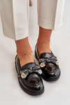Patent Ladies Moccasins With Bow Black S.Barski HY42-331A