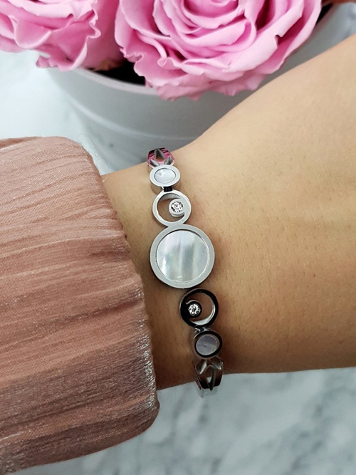 Women's Steel Bracelet Pearl Stones Silver Dione