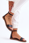 Leather Flat Zipper Sandals Black Millou
