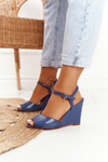 Leather Wedge Sandals Laura Messi 2253 Navy Blue