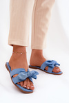 Flat Ladies Slippers With Bow Blue Tobin