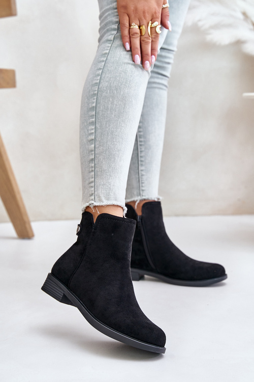 Insulated Low Chelsea Boots With Zipper Eco Suede Black Telluara