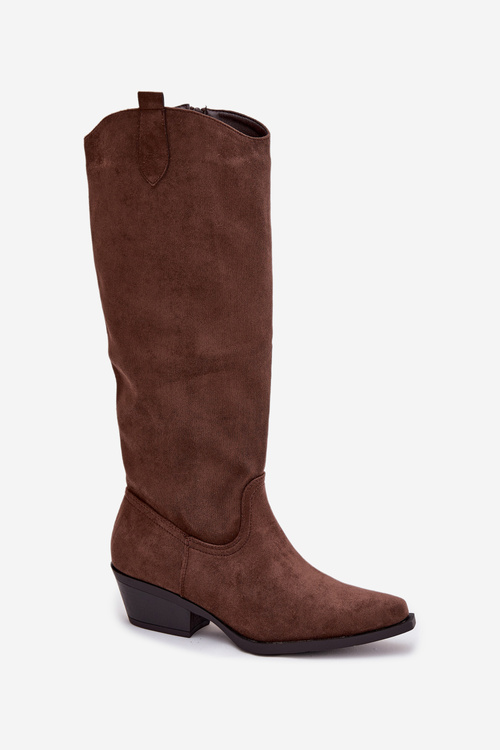 Women's Cowboy Boots With Heel Made Of Eco Suede Brown Esmira
