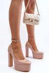 Beige Ninames Patent Leather Pumps on Chunky Platform and Heel