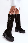 Women's Suede Boots Over The Knee Black Lewski 3367