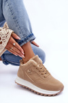 Buty Sportowe Ocieplane Platforma Skóra Ciemnobeżowe Adite TL233-63