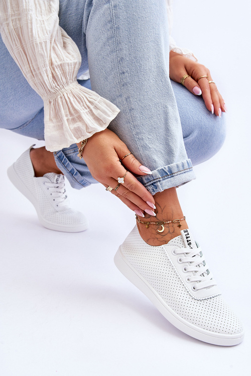 Women's Openwork Lace-up Sneakers White Carinel