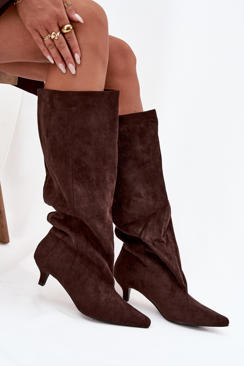 Women's High Heel Boots Made of Eco Suede Chocolate Pheona