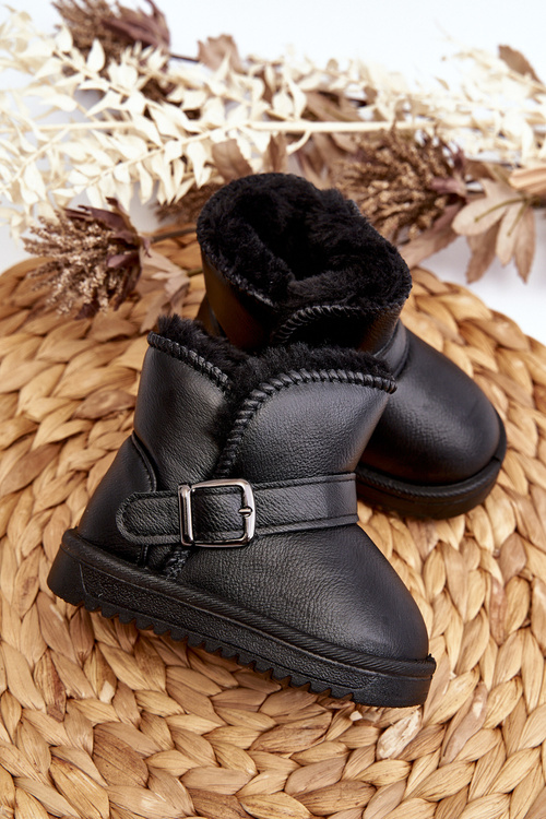 Children's Eco Leather Snow Boots with Strap Black Orinor