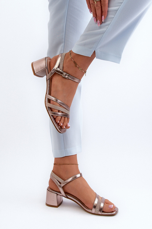 Sandały Niski Obcas Eko Skóra Różowe Złoto Sergio Leone SK046