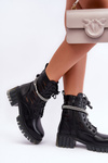 Fashionable Workers Boots With Chain Black Solesso