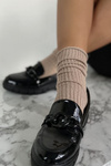 Ladies pressure-free striped socks with lurex beige