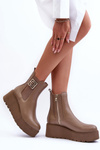 Women's Leather Boots On Massive Platform Dark Beige Savira