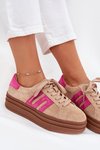 Women's Platform Sneakers Made Of Natural Suede Beige-Pink Eldira