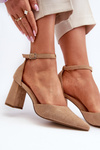 Pumps with Pointed Toes in Beige Faux Suede Halene