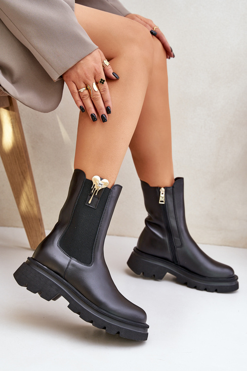 Leather Chelsea Boots with Decoration CheBello 4537 Black