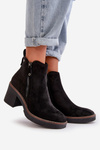 Lined Women's Ankle Boots with Block Heel in Black Faux Suede Velarilla