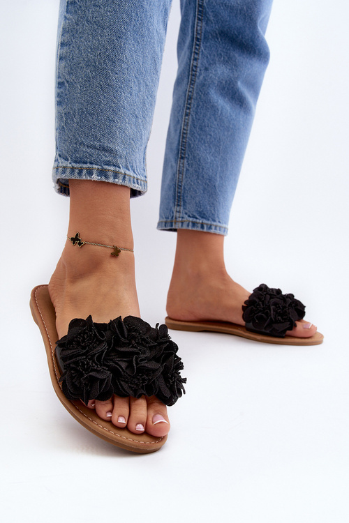 Klapki Damskie Kwiatki Czarne Eelfan CK285P