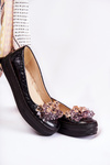 Leather Ballerinas On A Platform With A Ornament Black Beriette