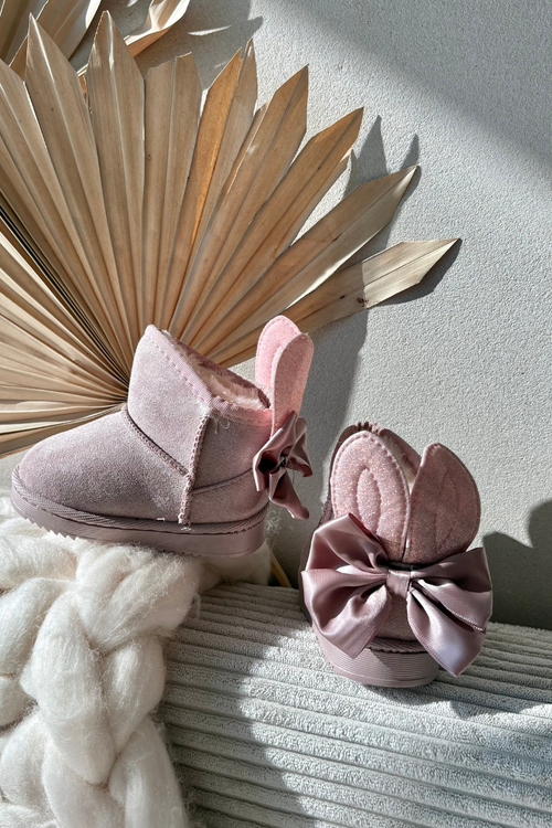 Girls Insulated Snow Boots With Bows Dirty Pink Meriva