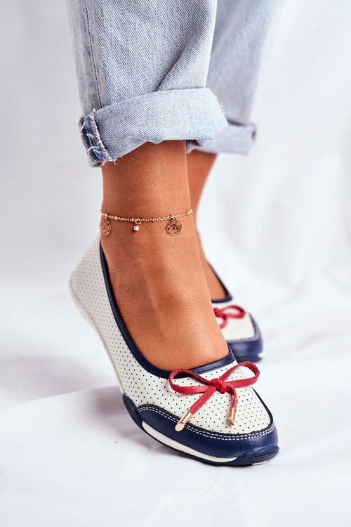 Erdola Openwork Leather Ballerinas White and Red