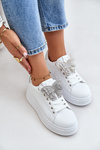 Damskie Eko Skórzane Sneakersy Na Platformie Motyl Biało-Srebrne Naritevia 