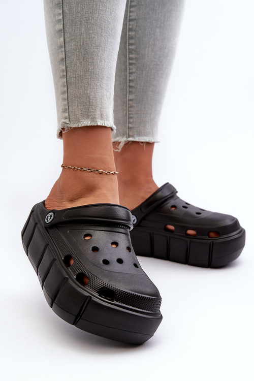 Women's Black Platform Foam Slides Itubia