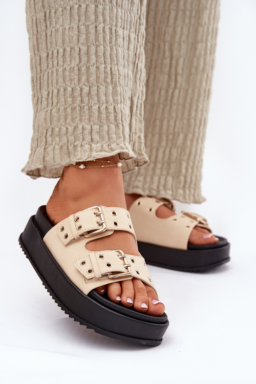 Ladies Sandals With Buckles On Platform Beige Nilatha