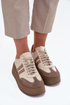 Damskie Sneakersy Skóra Naturalna Platforma Beżowe Zazoo 3775