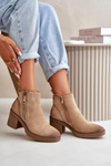Lined Women's Ankle Boots with Block Heel in Beige Velarilla