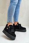 Fleece Lined Women's Platform Sneakers Black Velarisea