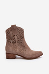 Botki Kowbojki Damskie Ażurowe Zamszowe Niski Obcas Cappucino Zazoo 3305/2