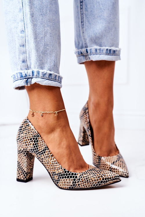 Leather Pumps With Animal Pattern Lewski Shoes 2453 Black-Beige