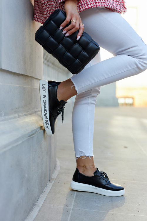 Women's Leather Sneakers With Decoration Black Carrey