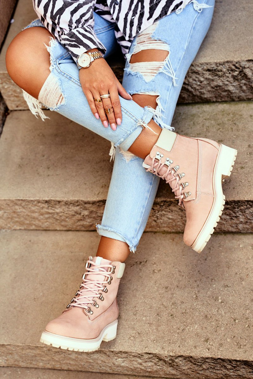 Women's Booties Trappers Big Star Pastel Pink EE274034