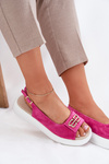 Women's Suede Sandals With Gold Detail S.Barski GR51-604 Fuchsia