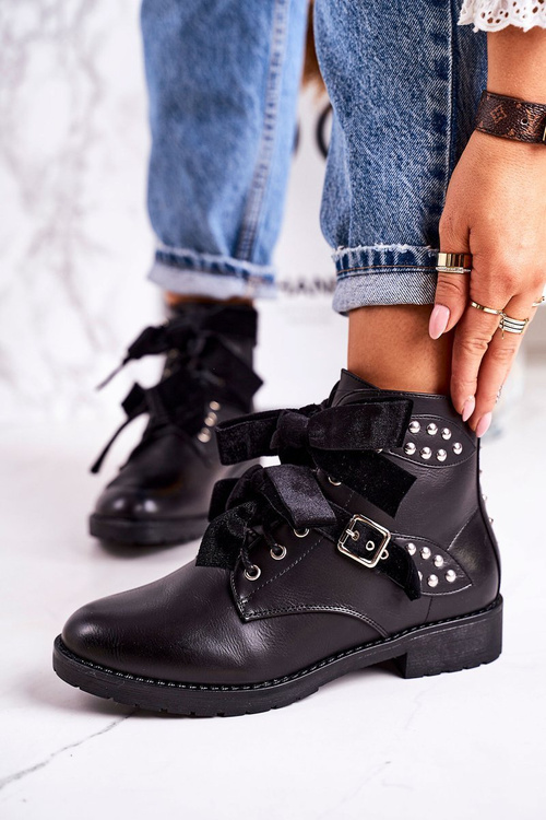 Women's Insulated Boots With Buckles And Ribbon Black Special