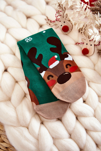 Women's Christmas Socks With Pattern reindeer Green