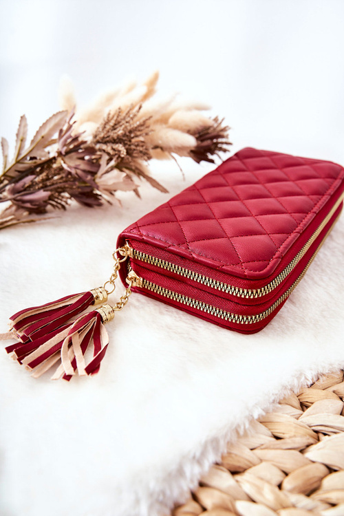 Duży Pikowany Portfel Na Suwaki Czerwony