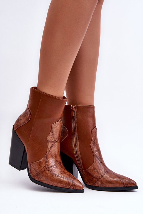 Kowbojki Botki Damskie Skóra Brązowe Fiorene WS007