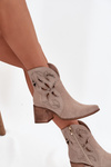 Women's openwork suede boots on heel Zazoo 3690 beige