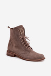 Zazoo 2955 Suede Work Boots With Gold Detail On Tongue Dark Beige