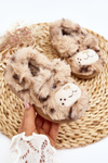 Beige Children's Fur Slippers with Bear Apolanie