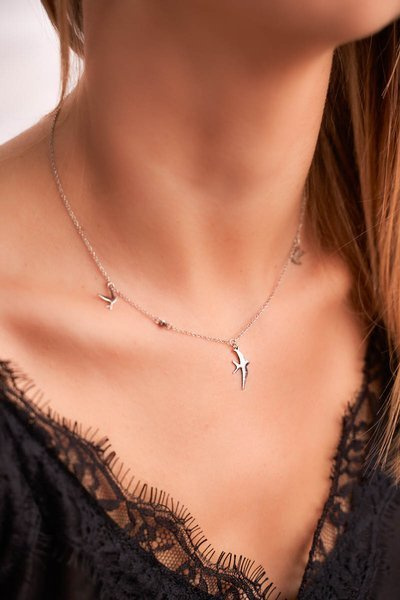 Women's Silver Necklace Swallow Cubic Zirconia Aida
